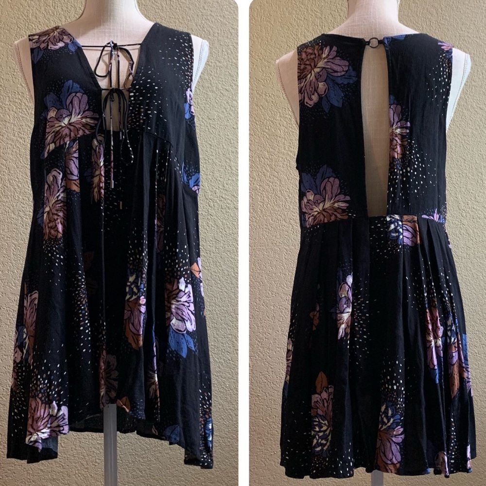 Free People Black Floral Plunging Open Mini Dress